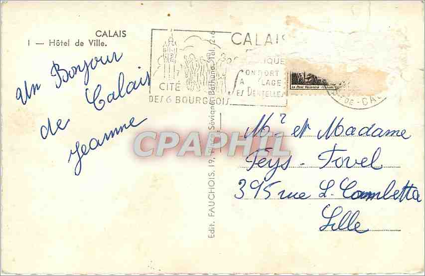 CPA CALAIS-Hotel de Ville — Rückseite