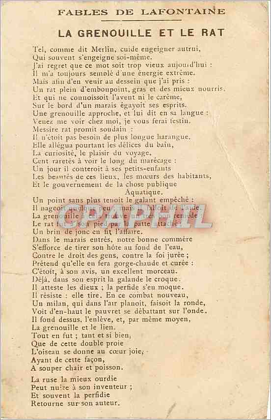 CPA fables de la fontaine-La grenouille et le Rat — Rückseite