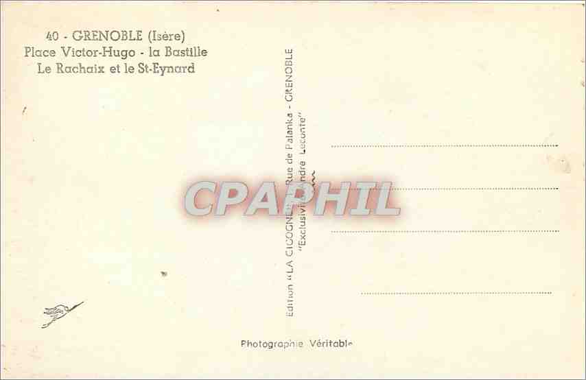 Grenoble (Isère) — Place Victor-Hugo et la Bastille — Édition 'LA CIGOGNE' — Rückseite