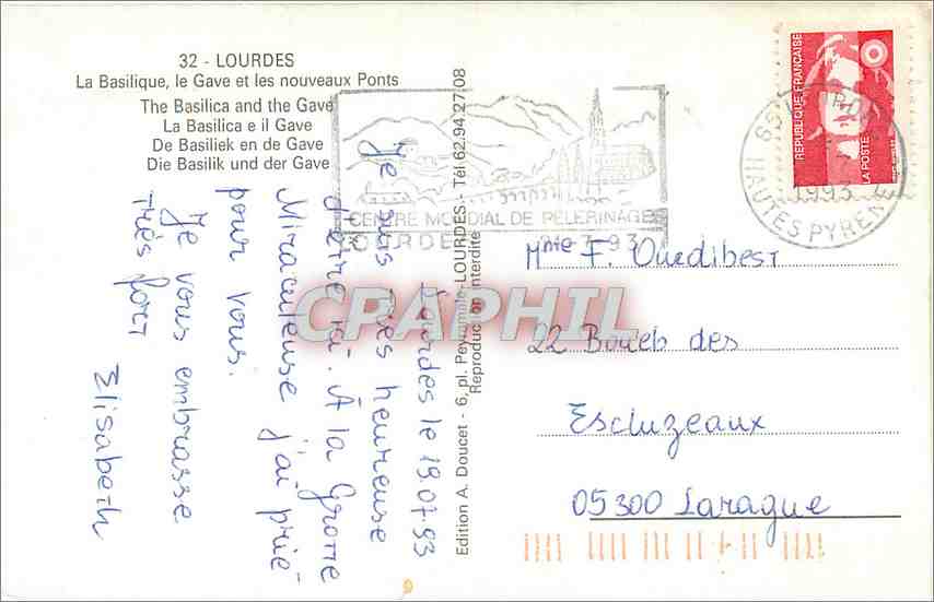 CPA LOURDES-La Basillique  le Gave et les nuveaux Ponts — Verso