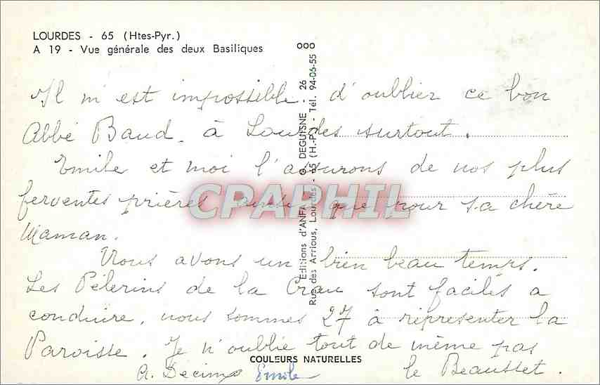 Lourdes — Vue générale des deux Basiliques — Éditions d'Arrious — Rückseite