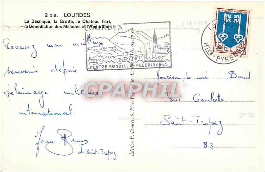 CPM Souvenir de lourdes — Verso