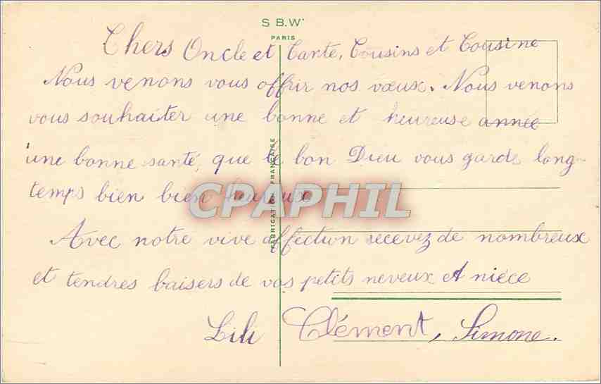 CPA voeux — Verso