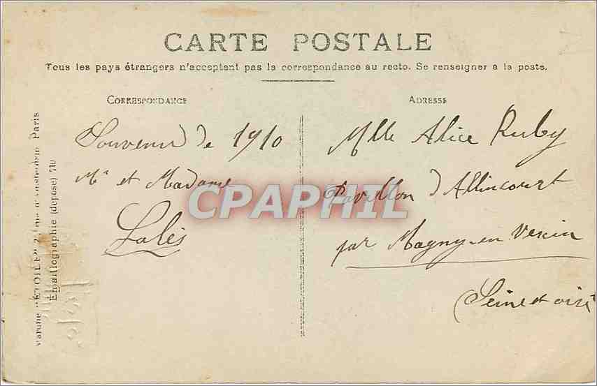 CPA VOEUX — Verso
