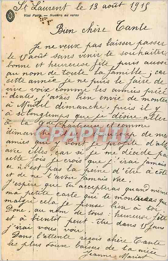 CPA VOEUX — Verso