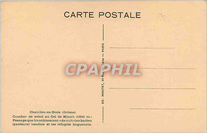 CPA Chatillon en ois (Drome-Coucher de soleil au Col de Minuit (1500m) — Rückseite