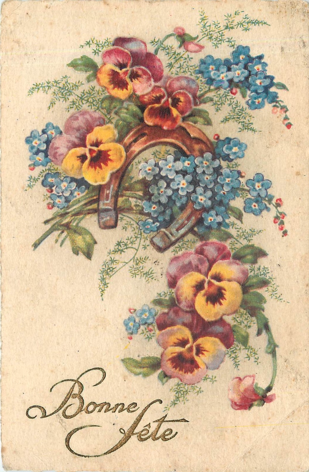 CPA VŒUX Fleurs a cheval