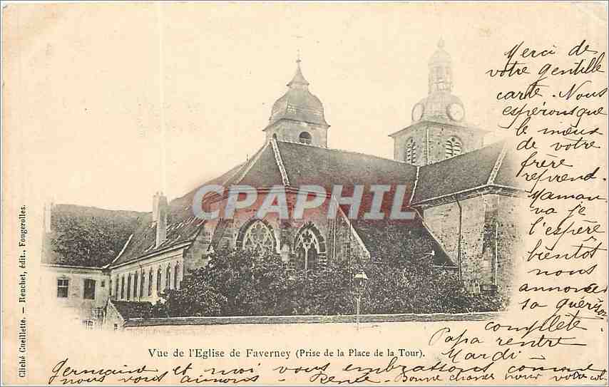 CPA Vue de l'Eglise de Farverney(Prie de la Place de la Tour)