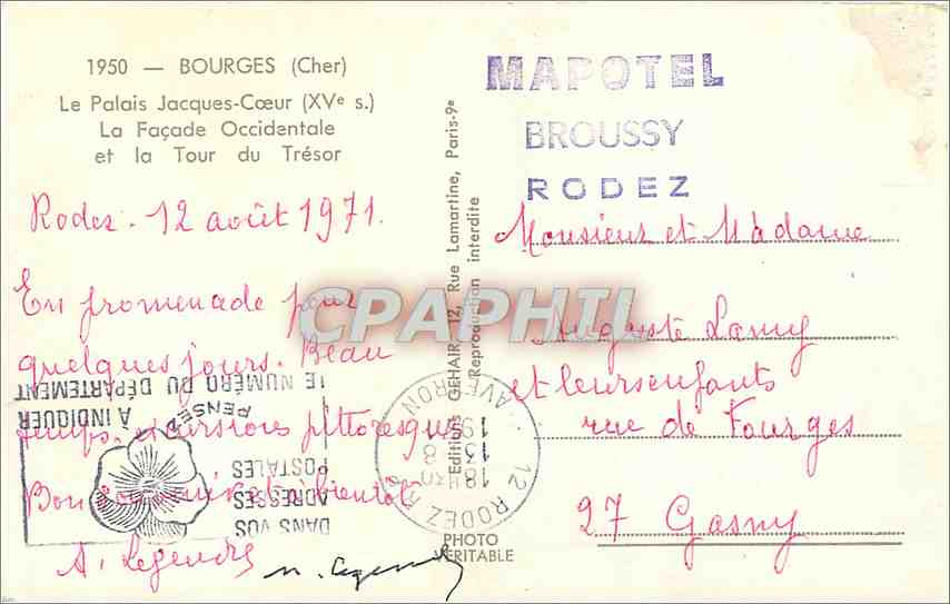 CPM BOURGES (Cher)-LE Palais Jacques-Coeur (Xve s)-La façade Occidentale et la Tour du Tresor — Rückseite