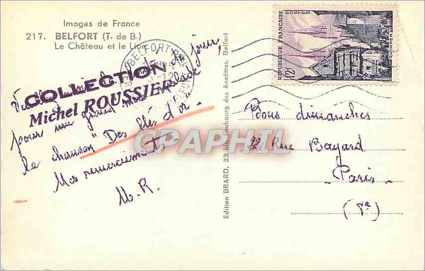 CPA belfort-Le Chateau et le Lion — Rückseite