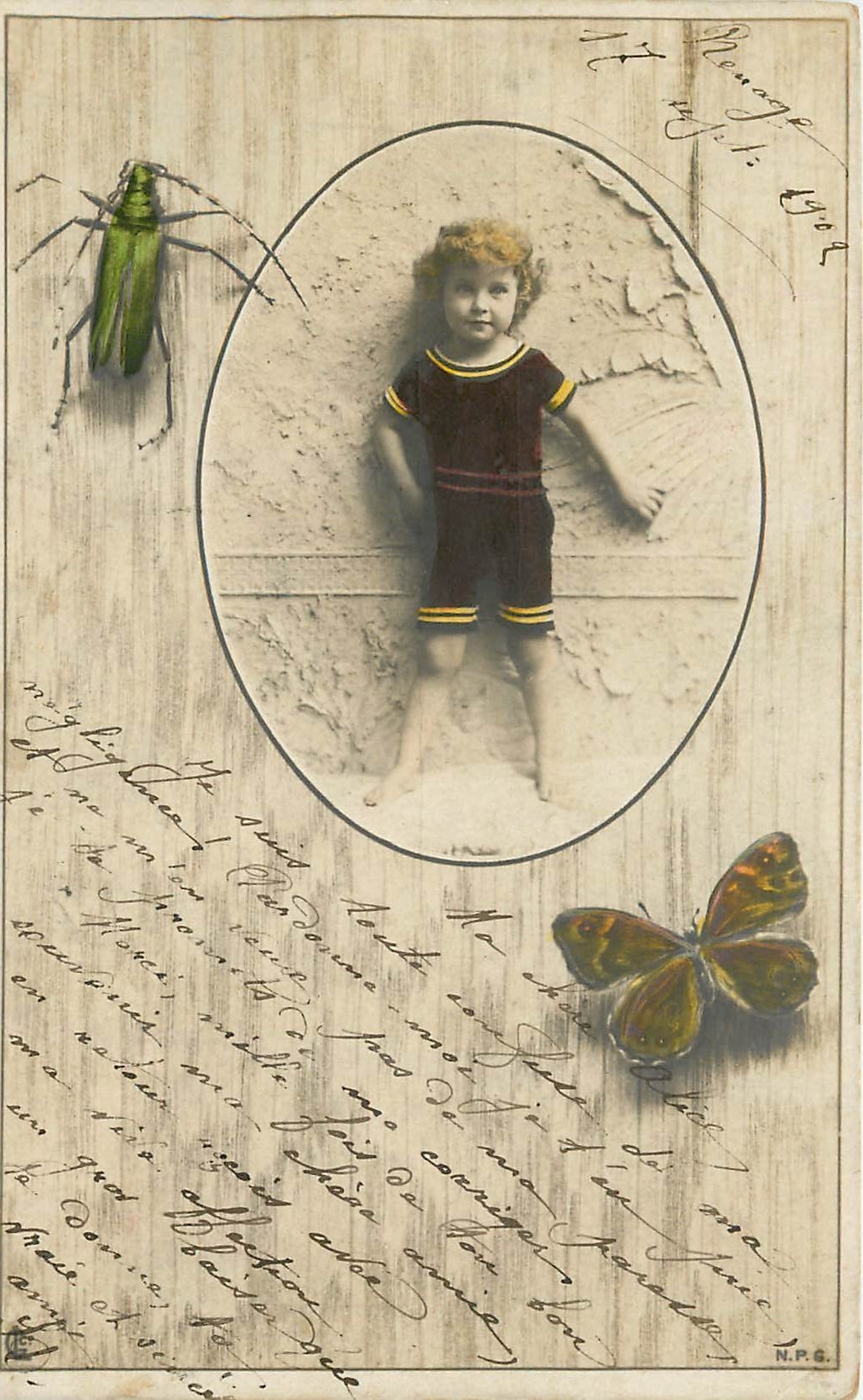 CPA Enfant Insectes Papillon