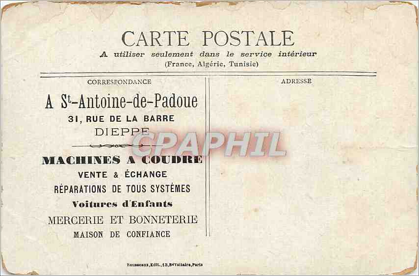 CPA ANIMAUX Vaches St Antoine de Padoue Rue de la Barre Dieppe  — Rückseite