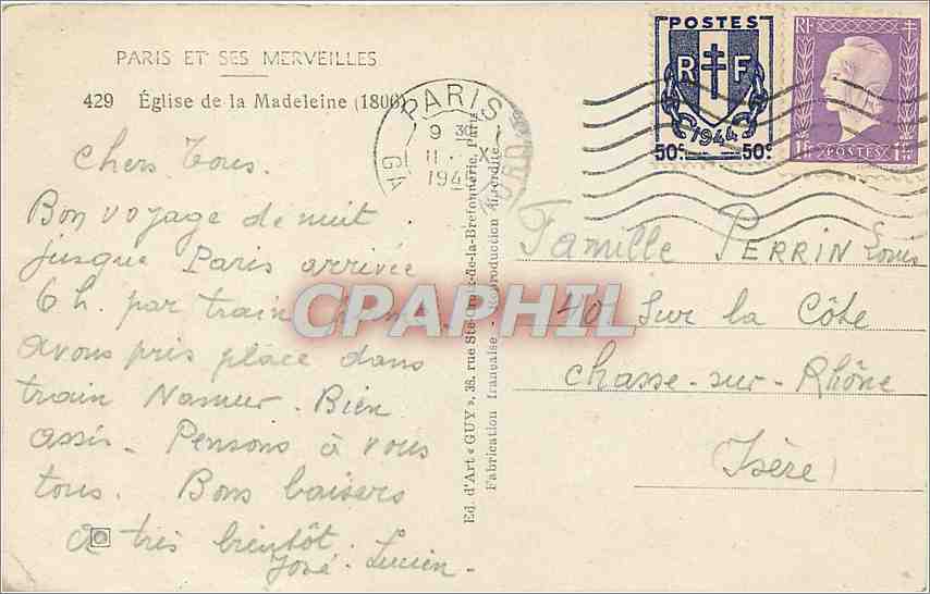 CPA paris et ses merveilles Eglise de la Madeleine — Verso