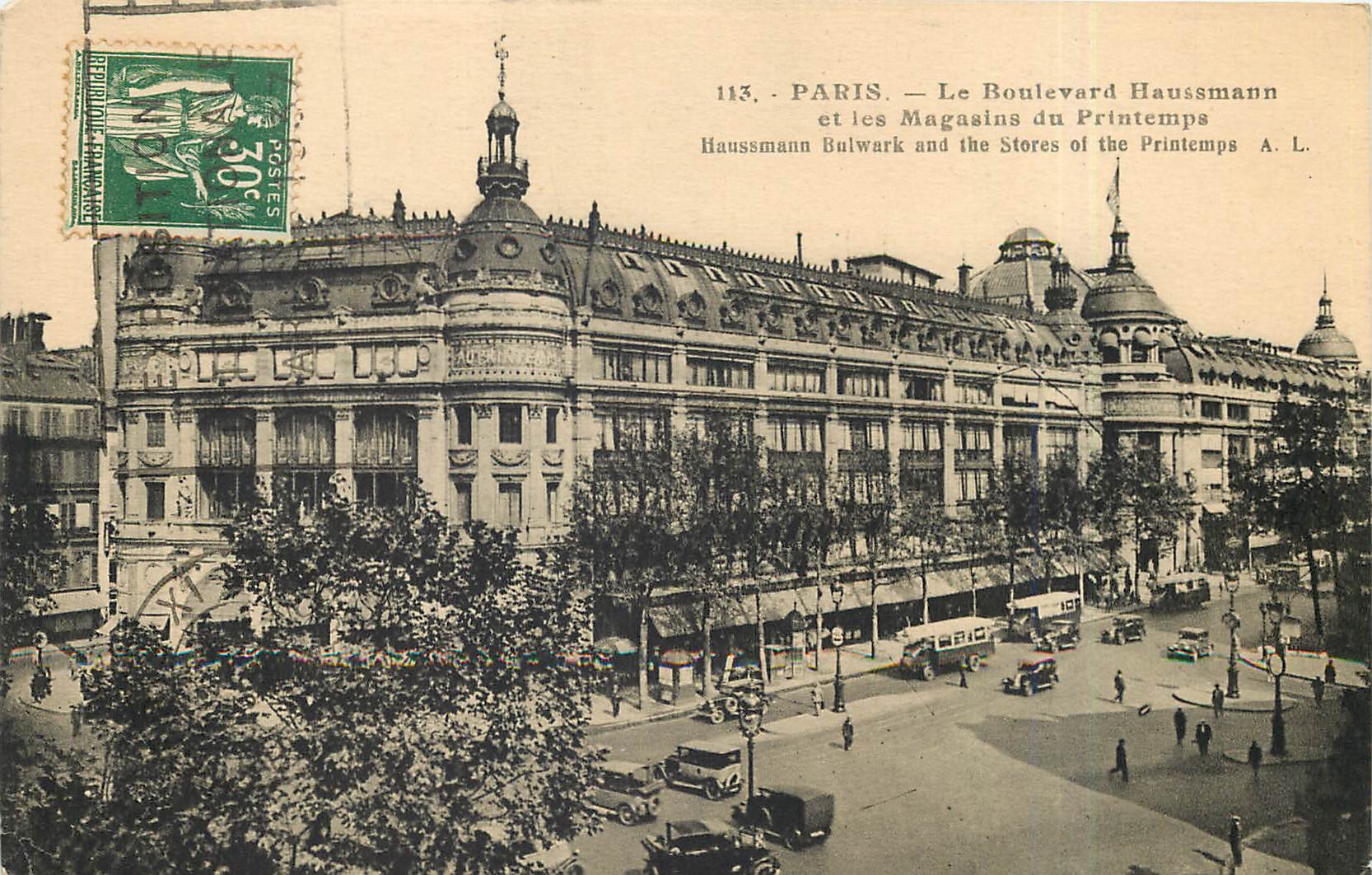 CPA PARIS - Le Boulevard Haussmann et les magasins du Printemps