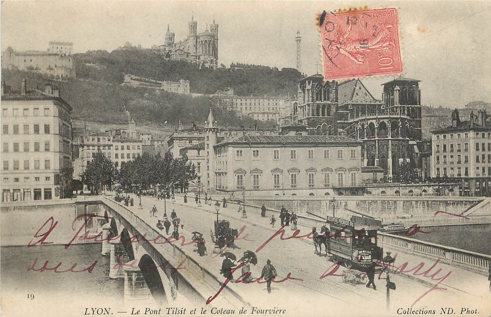 CPA LYON - Le Pont Tilsit et le Coteau de Fourvière Tramway