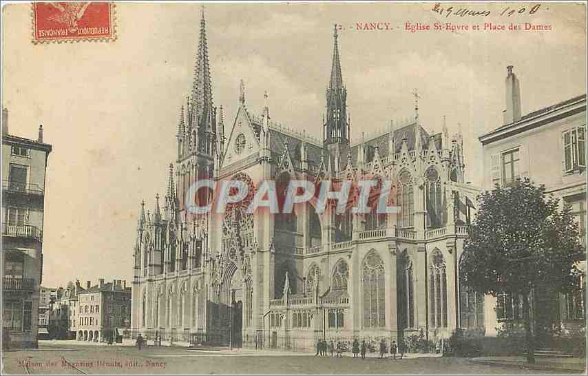 CPA NANCY- Eglise St-Euvre et Place des Dames