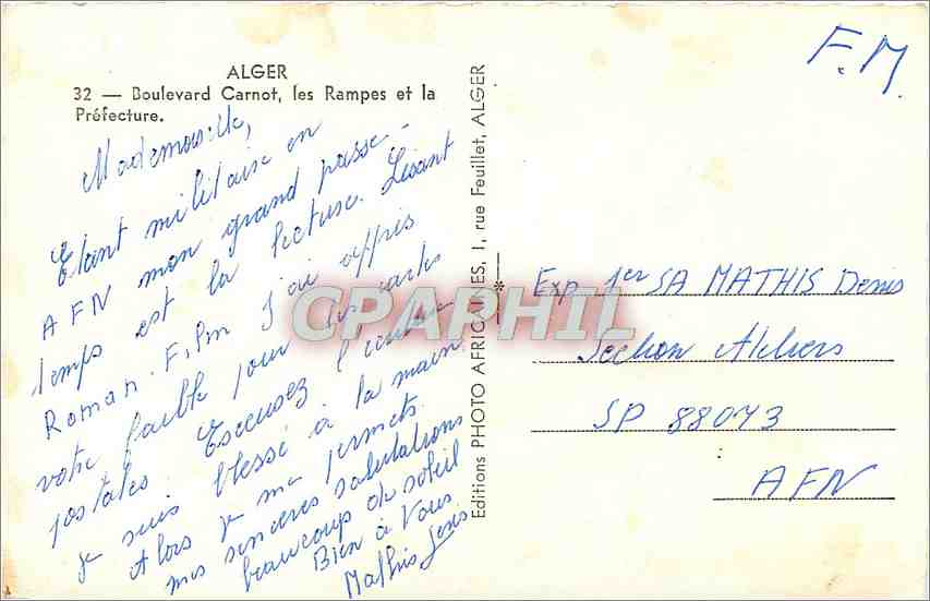 CPM Alger - Boulevard Carnot les Rampes et la préfecture — Rückseite
