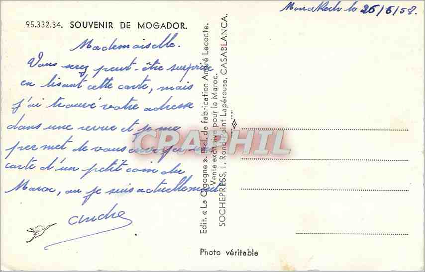 CPM  Souvenir de Mogador Chameau — Rückseite