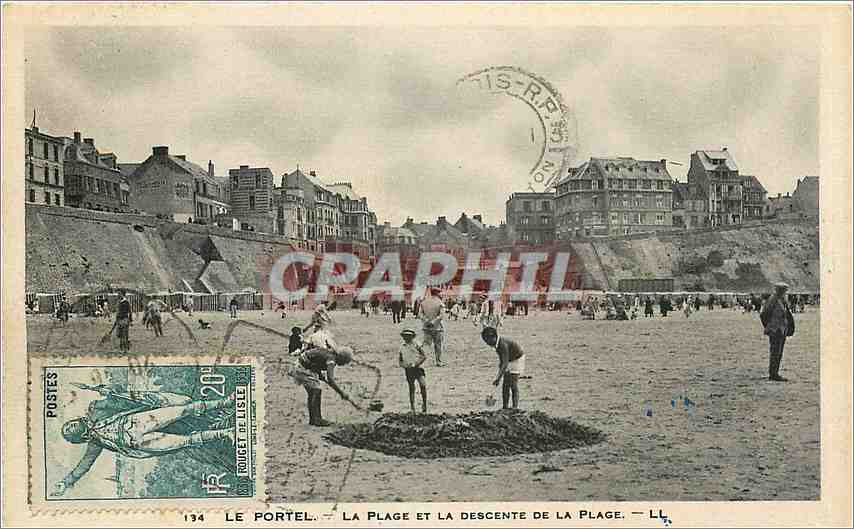 CPA Le Portel la Plage et la Descente de la Plage Enfants Rouget de l'Isle