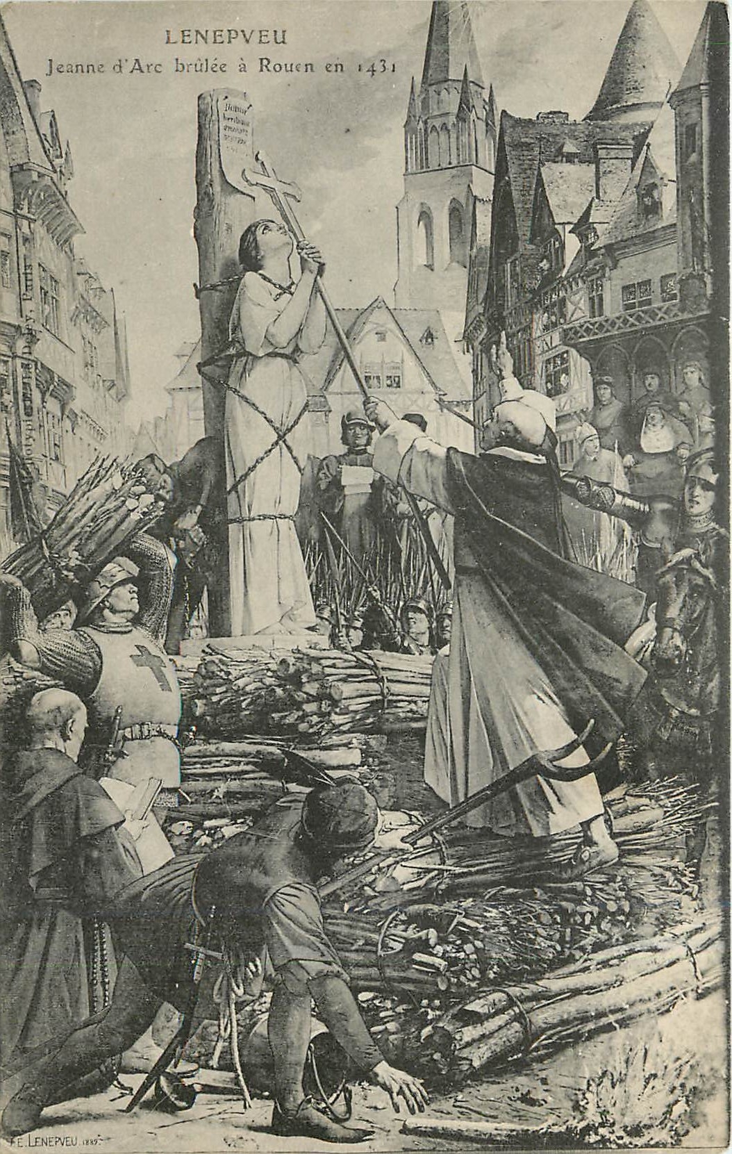 CPA Lenepveu Jeanne d'Arc brulee a Rouen en 1431 