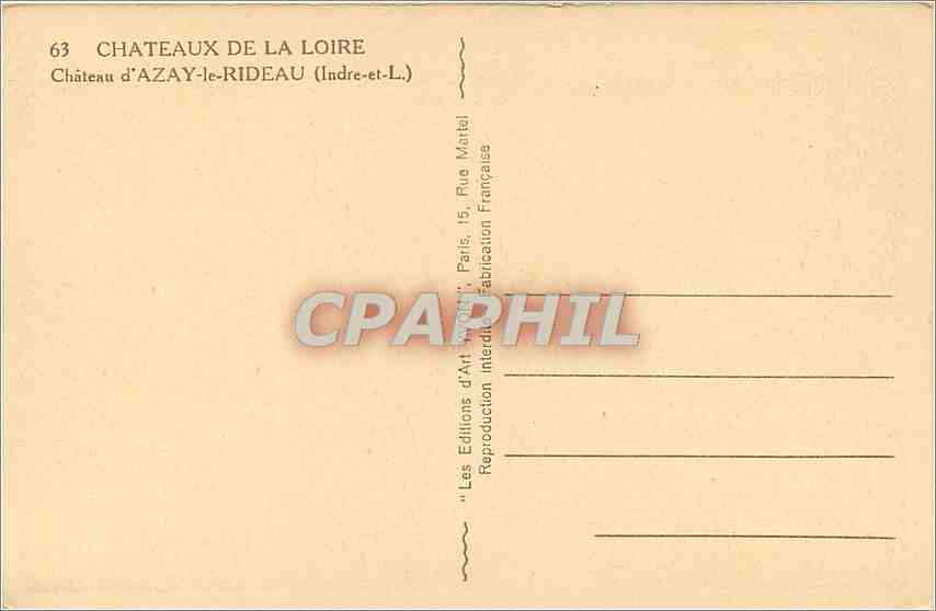 Château d'Azay-le-Rideau — Indre-et-Loire — Éditions d'Art Martel — Verso