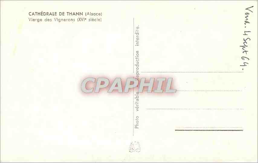 CPA Cathedrale de Thann Alsace Vierge des Vignerons XVI siecle  — Rückseite