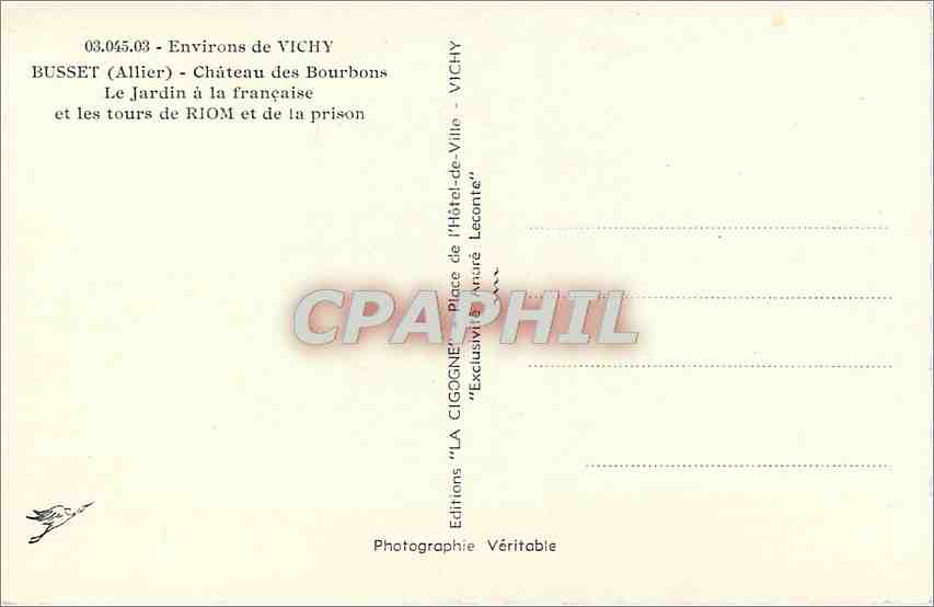 CPA Environs de Vichy Busset Allier Chateau des Bourbons le Jardin a la Francaise et les tours de Ri — Rückseite