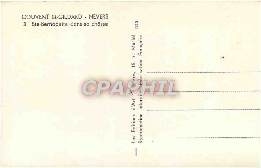 CPA Couvent St Gildard Nevers Ste Bernadette dans sa Chasse  — Rückseite
