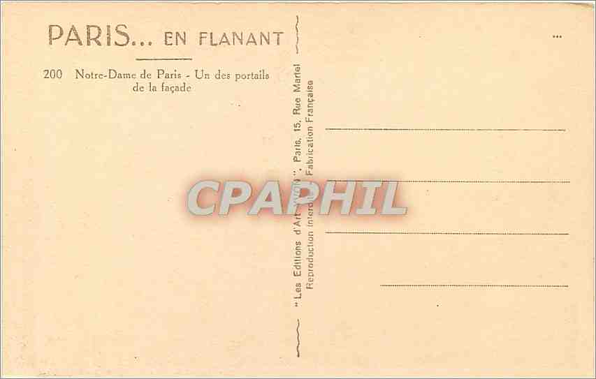 CPA Paris en Flanant Notre Dame de Paris un des Portaile de la Facade  — Verso