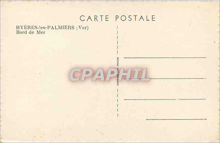 CPA Hyeres les Palmiers Var Bord de Mer  — Rückseite