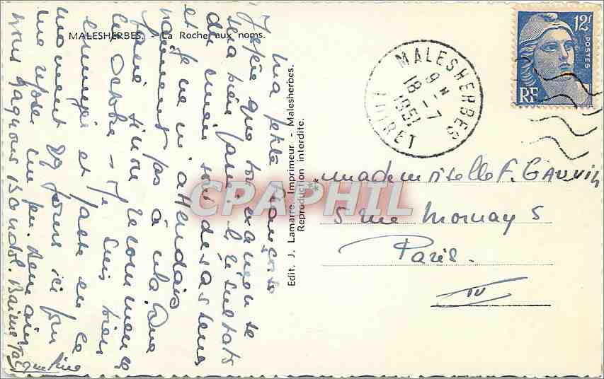 CPA Malesherbes la Roche aux noms  — Back