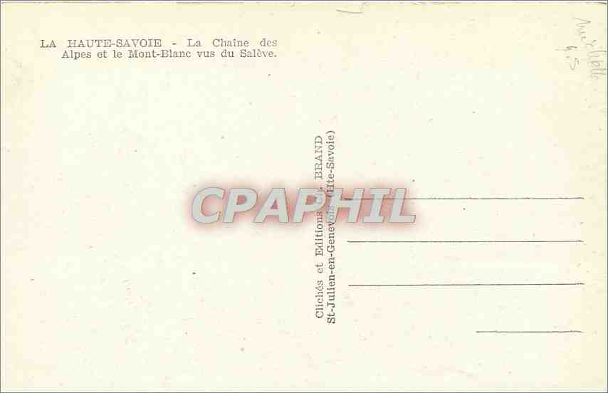 CPA La Haute Savoie la Chaine des Alpes et le Mont Blanc vus du Saleve  — Verso