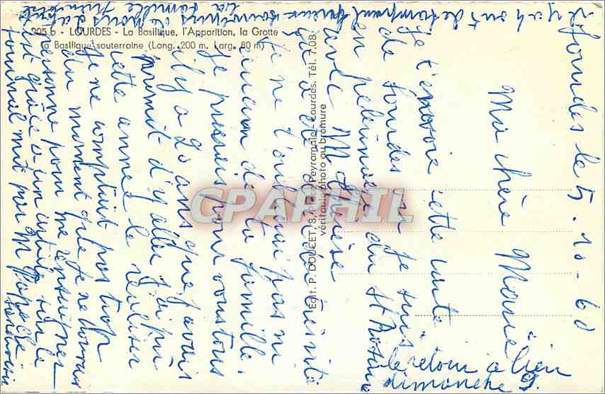 CPM Souvenir de Lourdes  — Verso