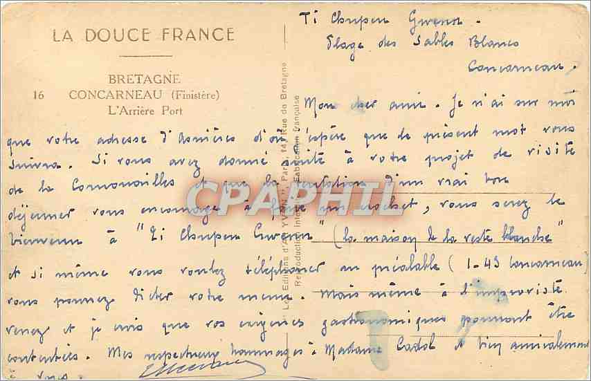 CPA Bretagne Concarneau Finistere l'Arriere Port  — Rückseite