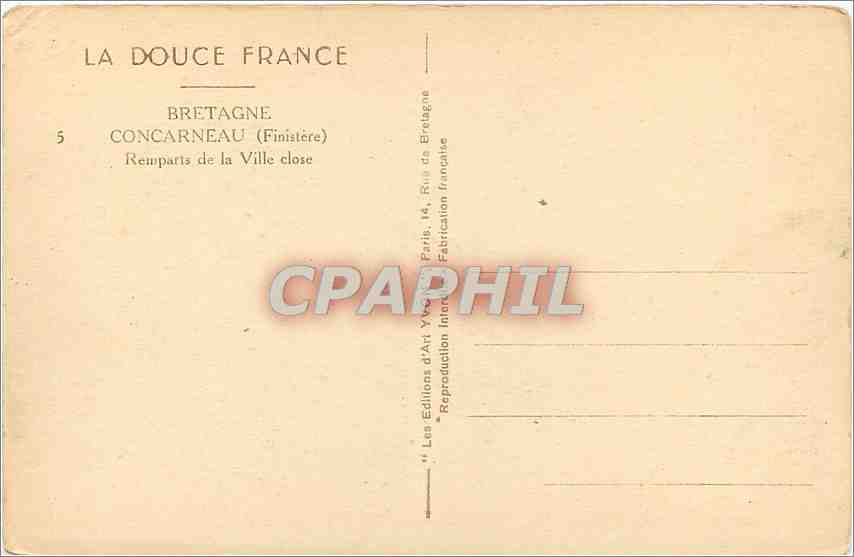 CPA Bretagne Concarneau Finistere Remparts de la Ville Close  — Rückseite