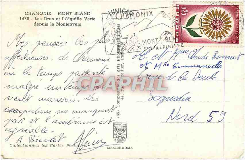 Chamonix - Mont Blanc et l'Aiguille Verte depuis le Montenvers — éditeur MEXICHROME, n° (65) — Verso
