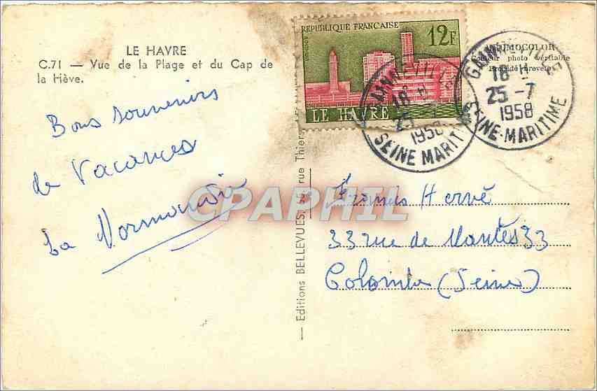 CPM Le Havre vue de la plage et du Cap de la Heve  — Rückseite