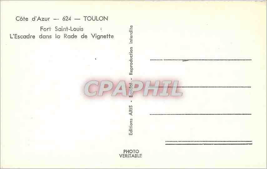 Fort Saint-Louis — L'Escadre dans la Rade de Vignette — Editions ARIS — Rückseite