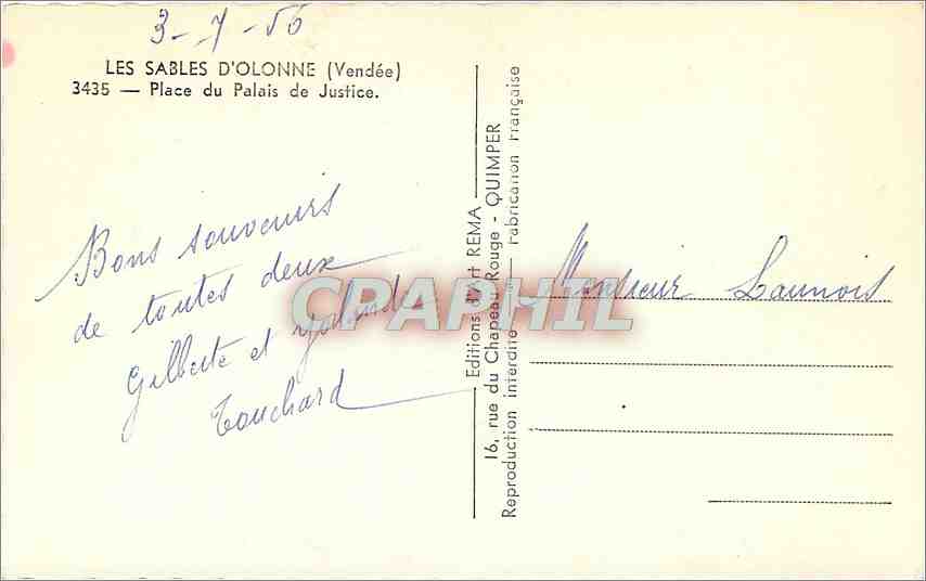 Les Sables-d'Olonne — Place du Palais de Justice — Éditions RÉMA — Rückseite
