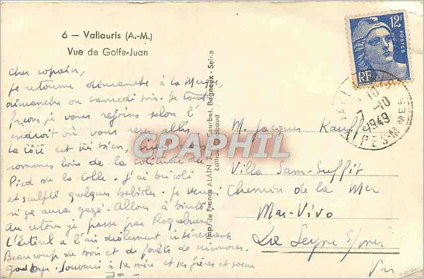 CPM Vallauris A M vue de Golfe Juan  — Back
