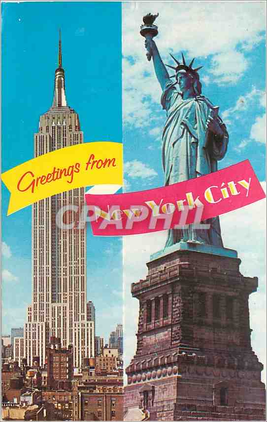 CPM New York City Right Statue of Liberty Liberty island in New York Harbor Left Empire State Buildi