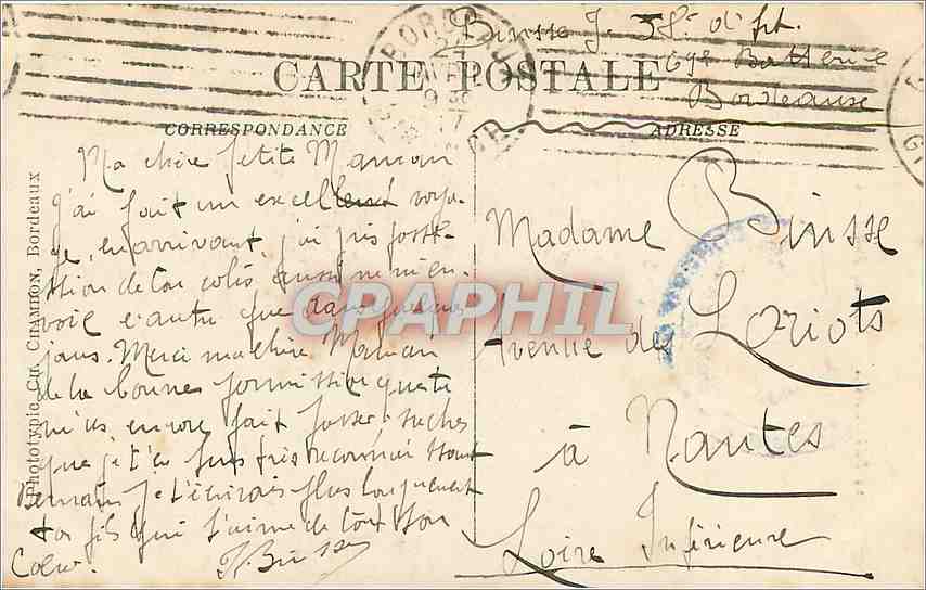 CPA Bordeaux Porte du Palais  — Verso