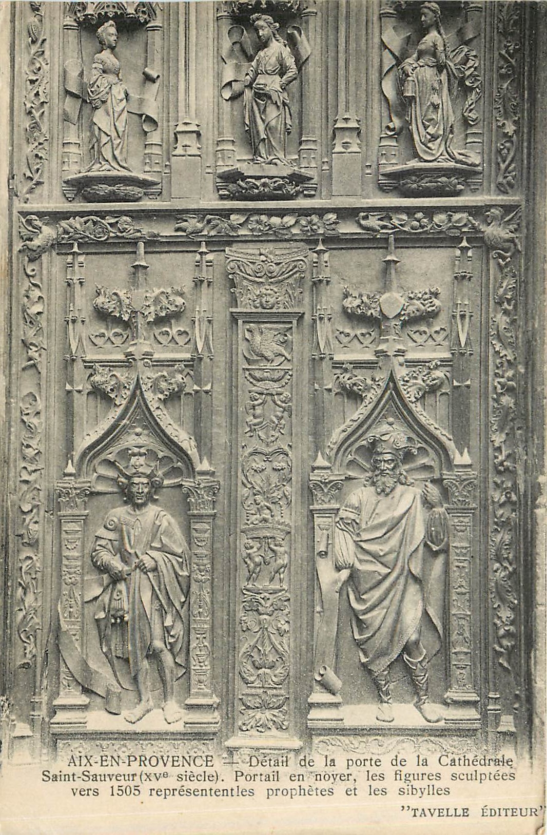 CPA Aix en Provence detail de la Porte de la cathedrale Saint Sauveur XV siecle portail en noyer les