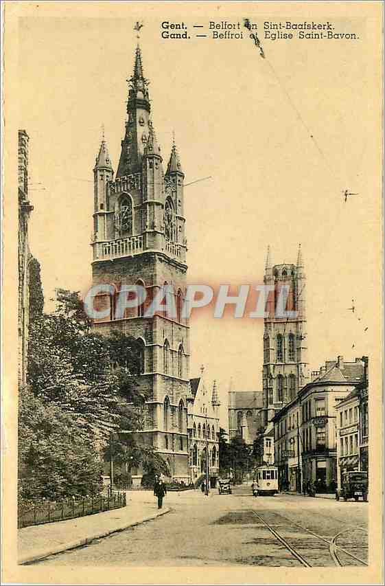 CPA Gand Beffroi et Eglise Saint Bavan 