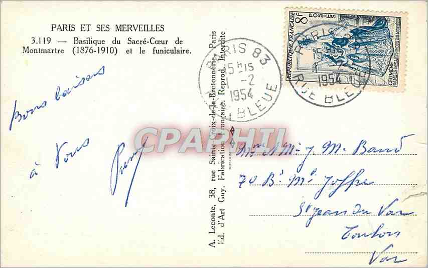 CPA Paris et ses Merveilles Basilique du Sacre Coeur de Montmartre 1876 1910 et le funiculaire  — Rückseite