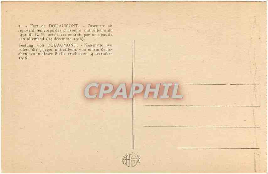 CPA Fort de Douaumont Casemate ou reposent les corps des chasseurs mitrailleurs du 49e BCP tues a ce — Rückseite