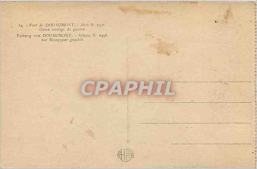 CPA Fort de Douaumont Abri N 2496 chasse vestige de guerre  — Rückseite