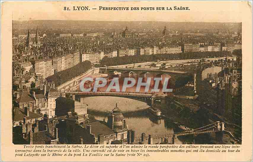 Lyon — Perspective des ponts sur la Saône — X. Cantagrel, édit. 36, Victor-Hugo, Lyon