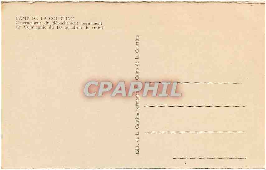 Camp de la Courtine — Casernement du débâchement permanent (2e Compagnie du 13e escadron du train) — Éditeur inconnu — Verso