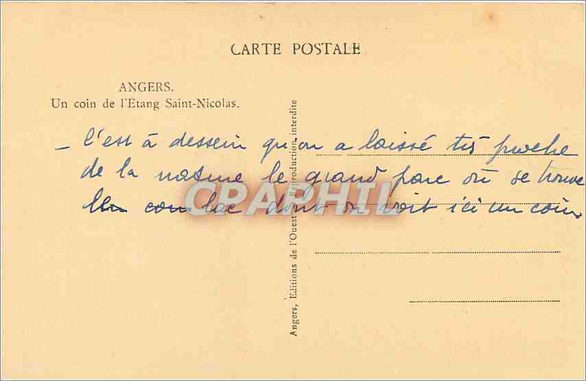CPA Angers un coin de l'Etang Saint Nicolas  — Rückseite